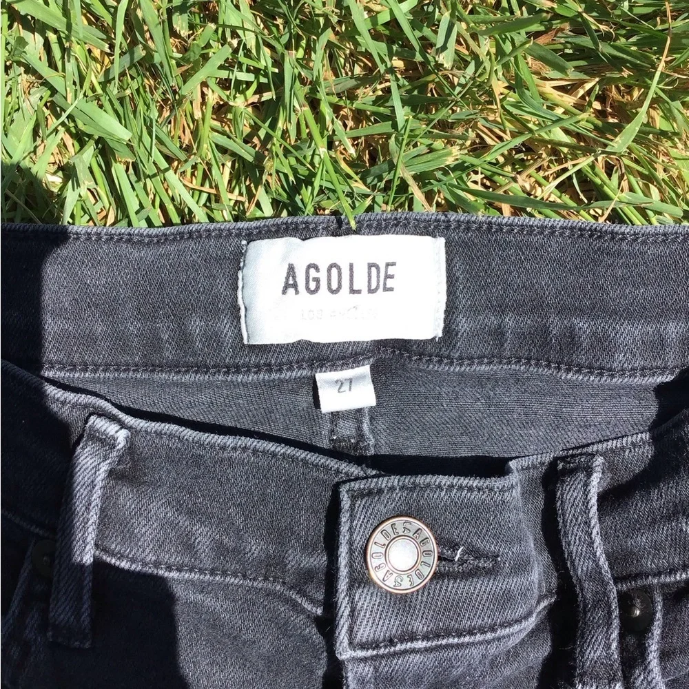 AGOLDE Sophie Mid Rise Black Ankle Skinny‎ Jeans Distressed Hem Denim Size 27